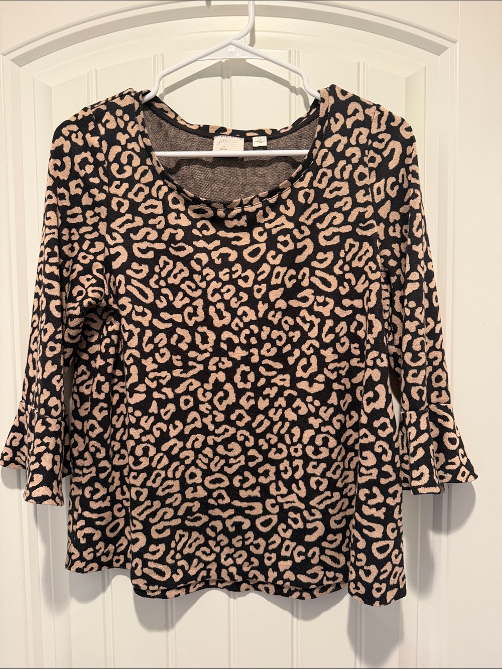 Anthropologie Black and Tan Leopard-Print Long Sleeve Tee